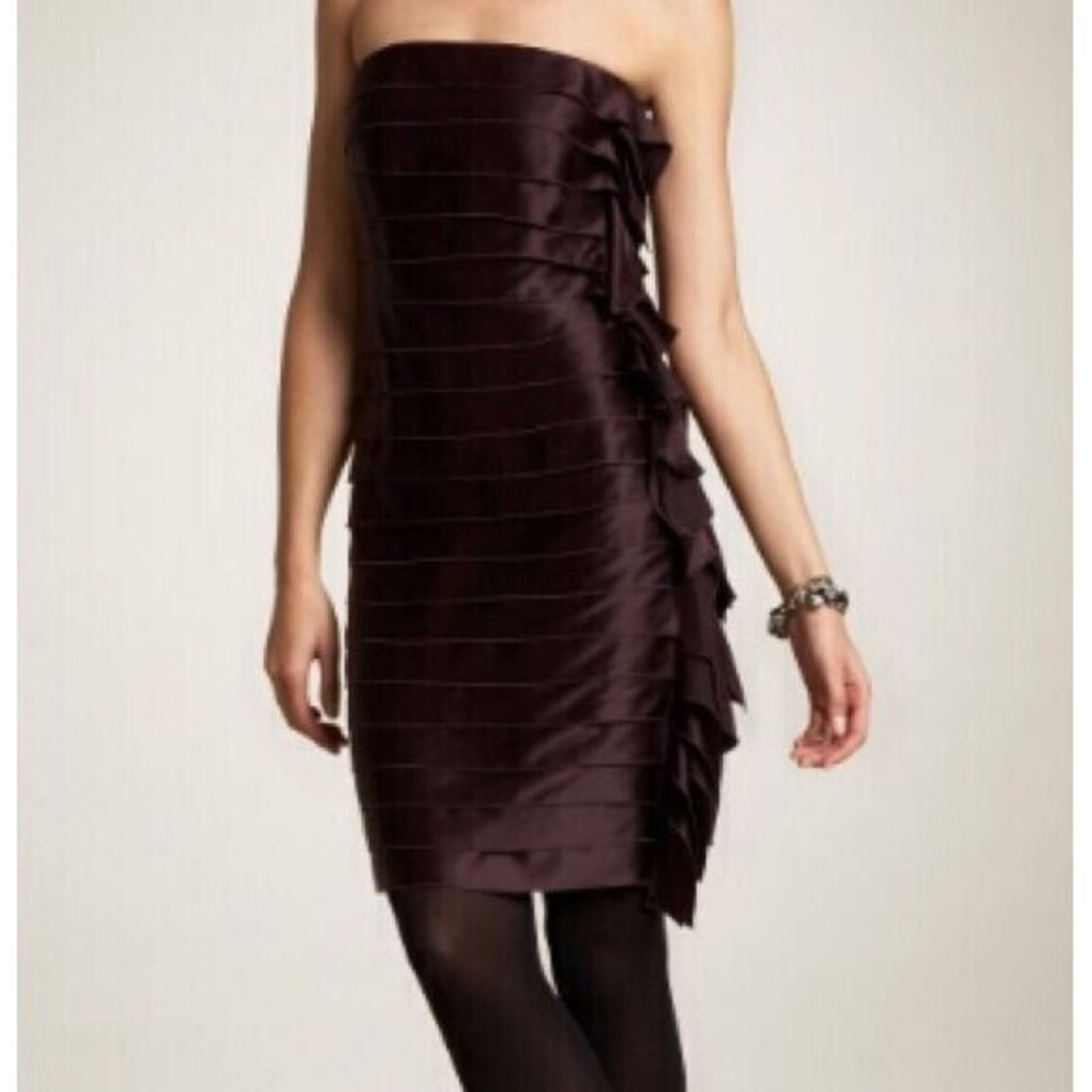 NWT $240 ANN TAYLOR‎ 100% Silk Satin Tiered Strapless Cocktail Dress Sz 8 Purple
